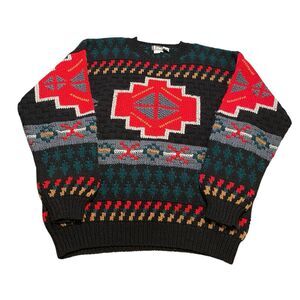 Vintage Inc International 100% Wool Sweater Knit Aztec Southwest Native Tribal L